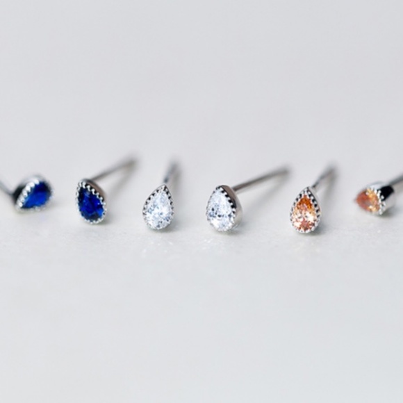 NWT! Sterling Silver Rhinestone Teardrop Stud Earrings - Choose Color! - Picture 1 of 7